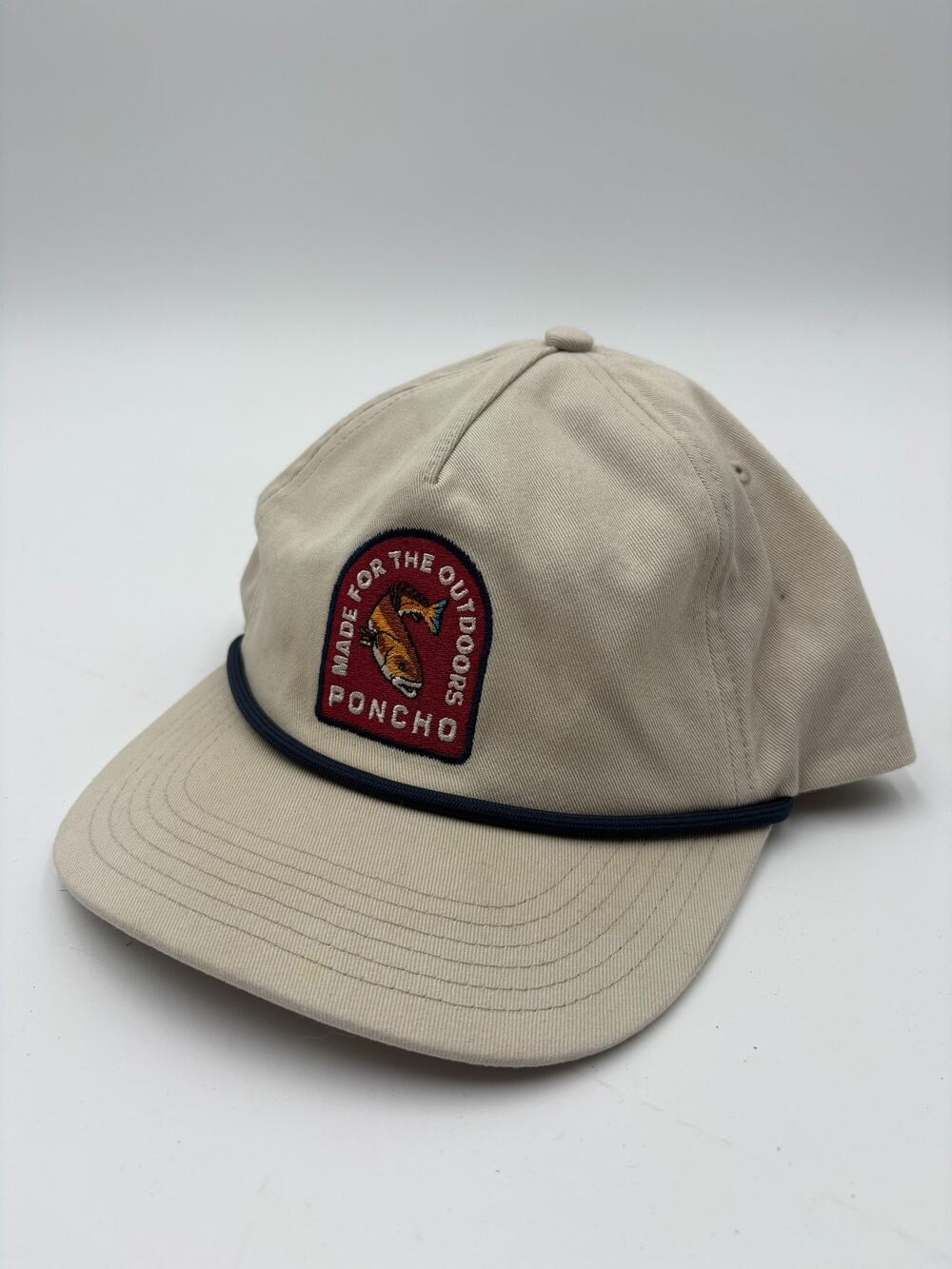 Poncho Outdoors 5-Panel Baseball Cap Men's Khaki Redfish Rope Patch Snapback